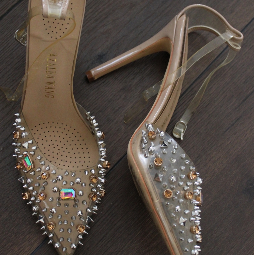 Azalea Wang Studded Beige Womens Heels - Picture 6 of 8